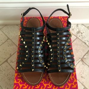 Tory Burch black gladiator sandals, size 7.5
